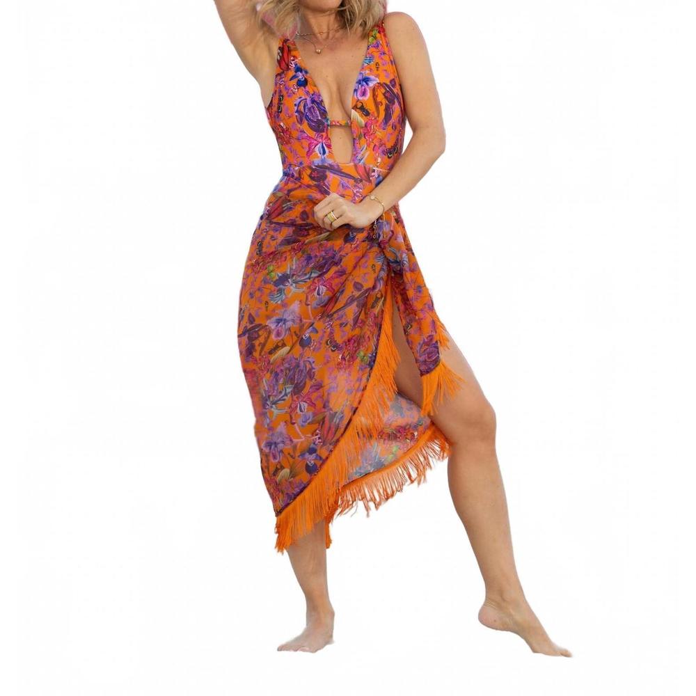 NEW LIA SAHARA fringed pareo in orchid rush